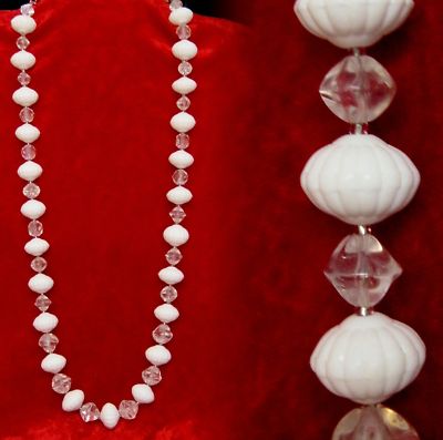 Pagoda Lamp Shade on Milk Glass   Faceted Clear Glass Beaded Necklace 24  Completed